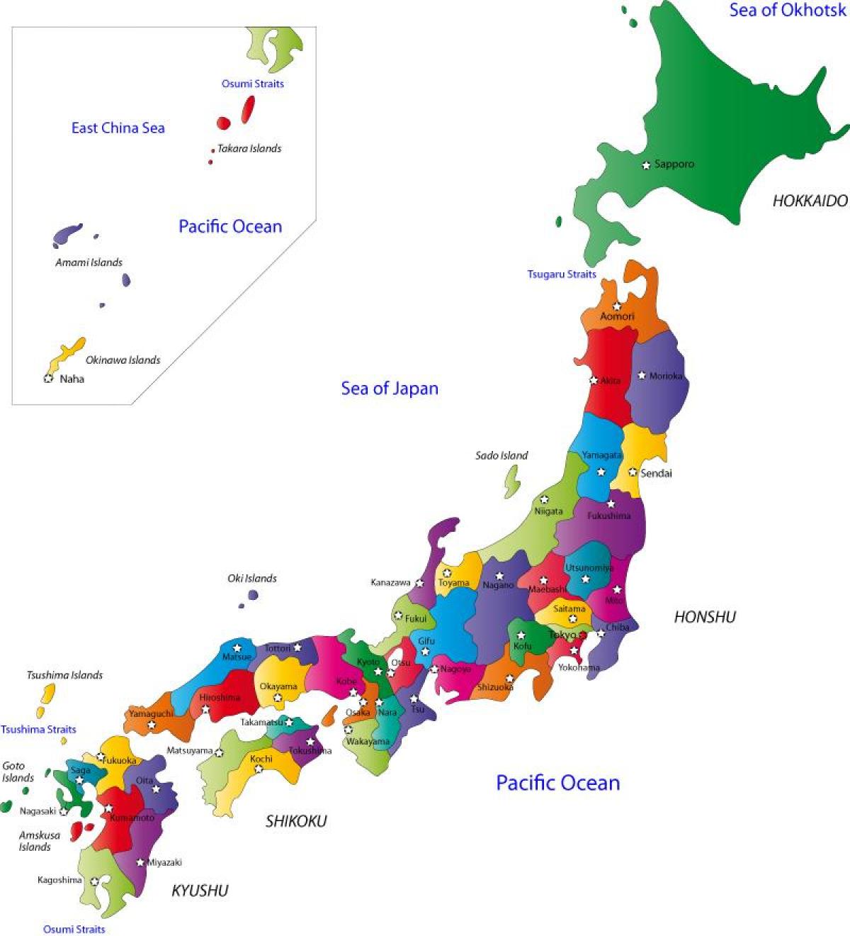 日本的地图都道府县和城市地图的日本城市和县 东亚 亚洲