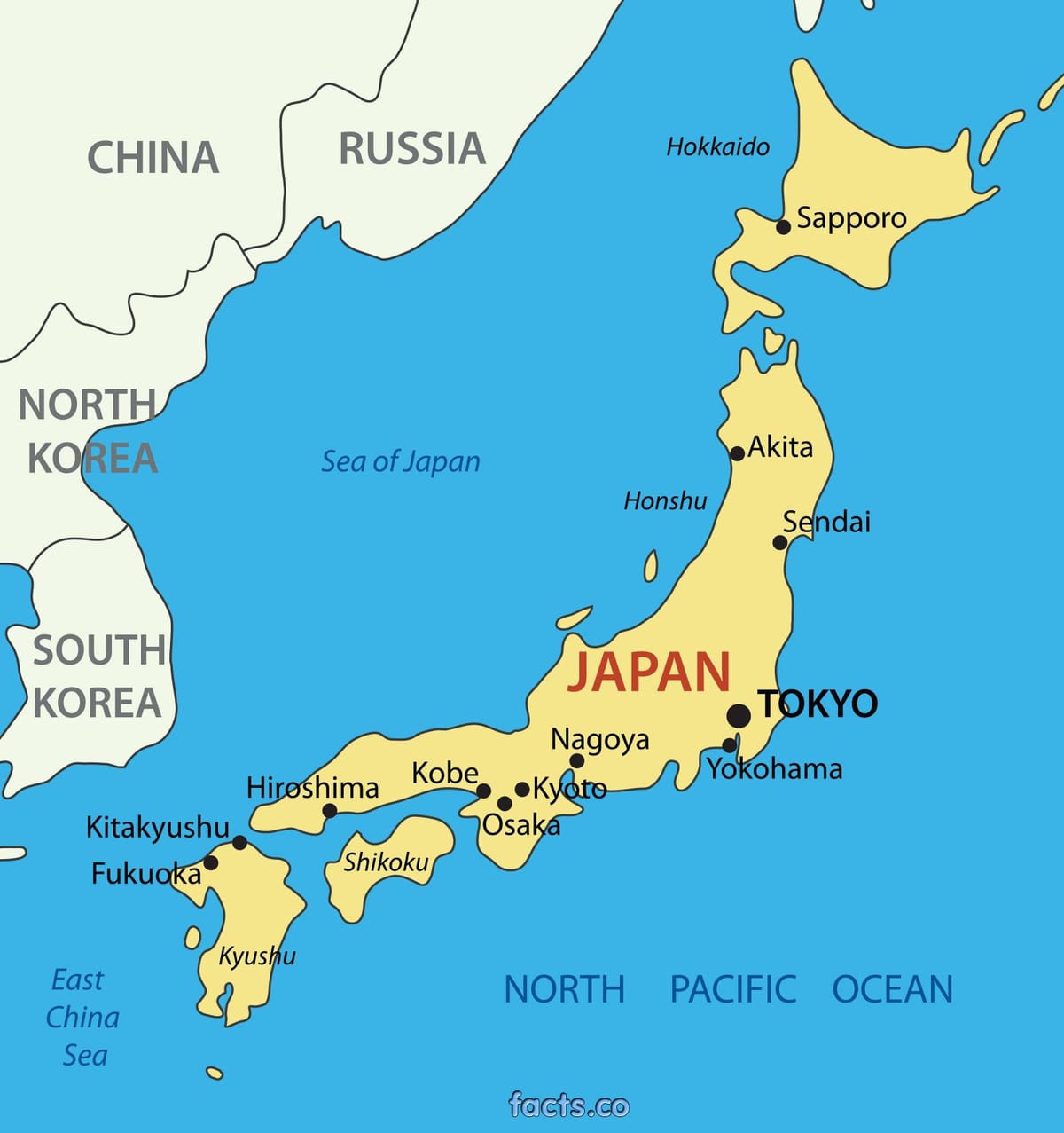 日本地图与各主要城市