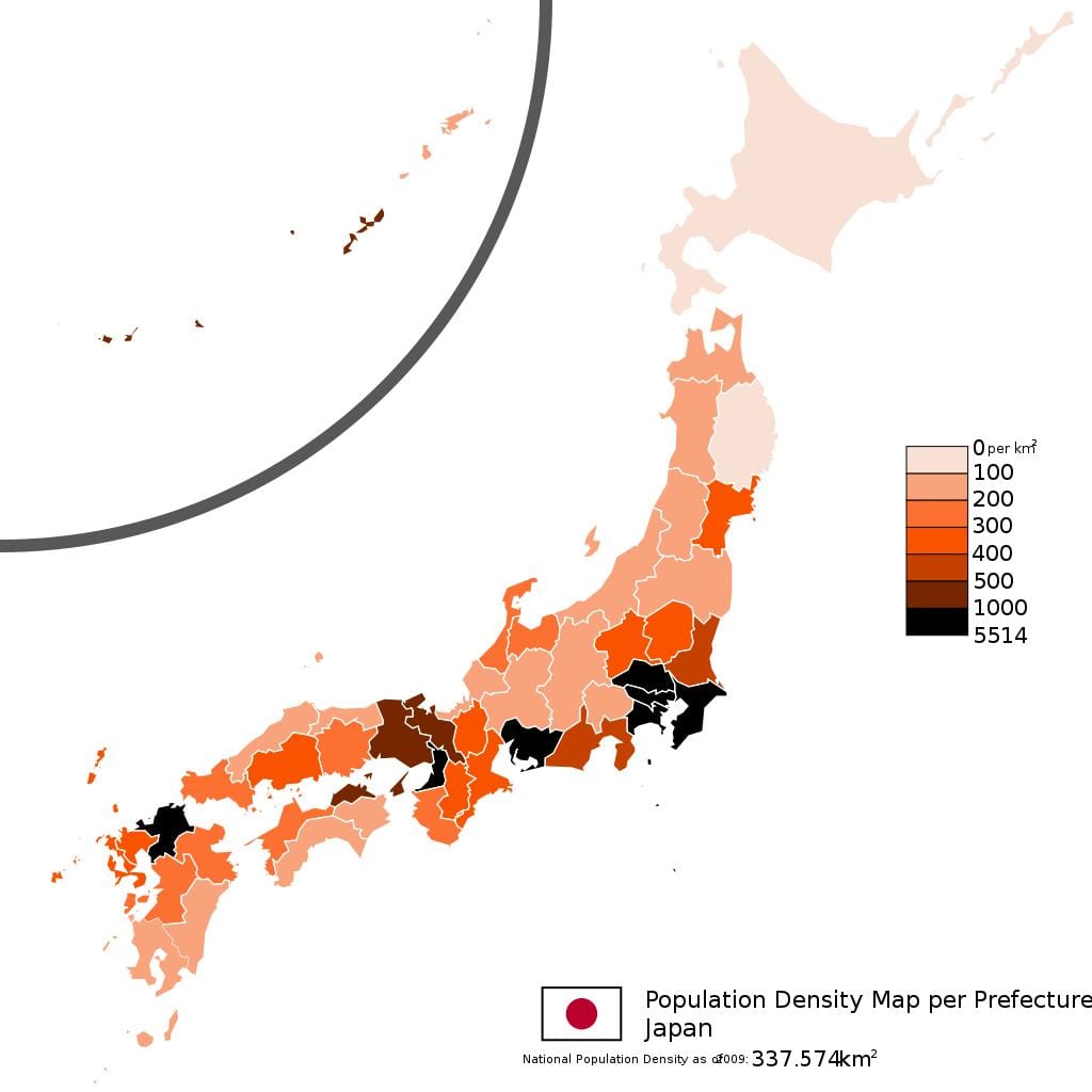 人口密度地图的日本