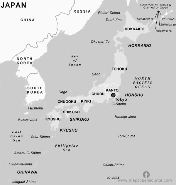 黑色和白色的日本地图