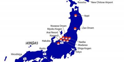 日本地图的滑雪胜地